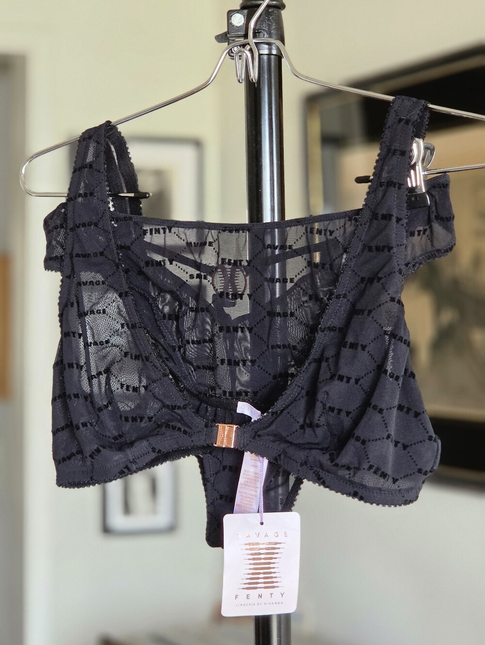 Savage X Fenty Black Sheer Logo 2-Piece Set - Bralette & Panties NWT